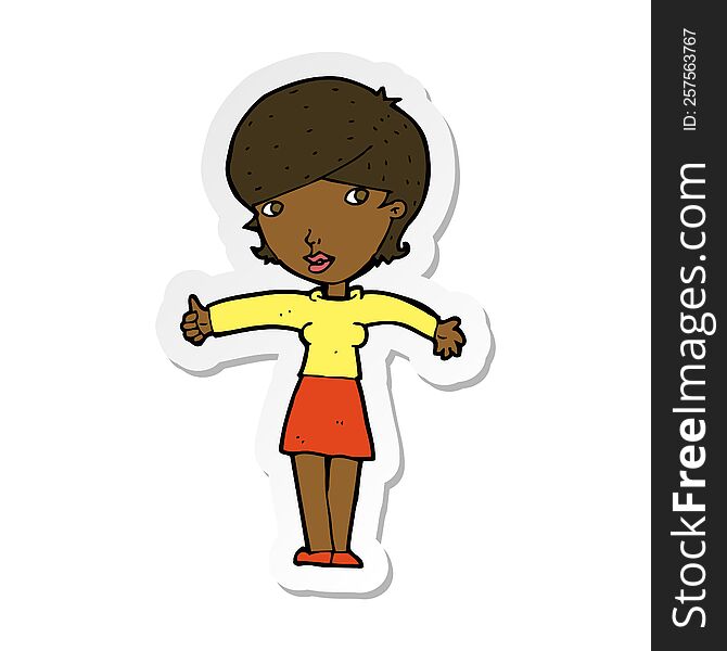 sticker of a cartoon woman giving thumbs up symbol