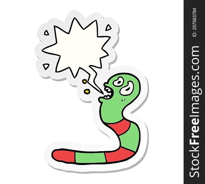 cartoon frightened worm with speech bubble sticker