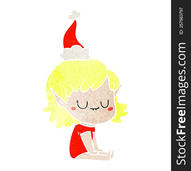 happy hand drawn retro cartoon of a elf girl wearing santa hat. happy hand drawn retro cartoon of a elf girl wearing santa hat