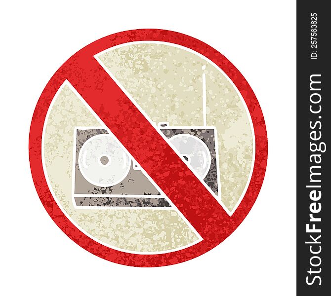 retro illustration style cartoon of a no radio allowed