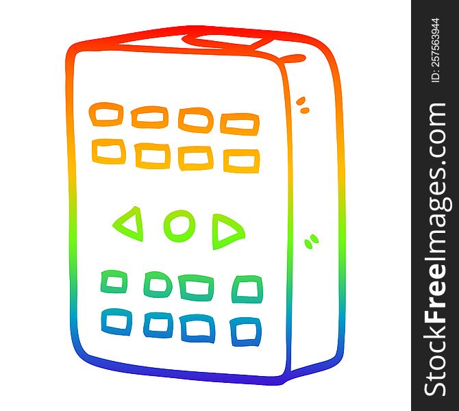 rainbow gradient line drawing of a cartoon remote control