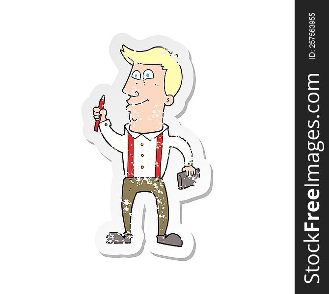 retro distressed sticker of a cartoon man with notebook and pen