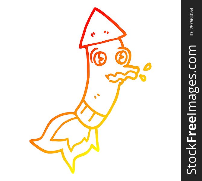 Warm Gradient Line Drawing Cartoon Rocket