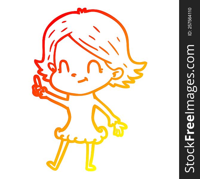 warm gradient line drawing of a cartoon friendly girl