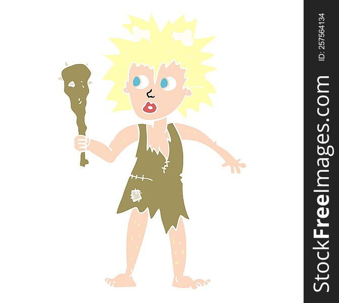 flat color illustration of cave woman. flat color illustration of cave woman