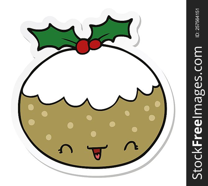 Sticker Of A Cute Cartoon Christmas Pudding