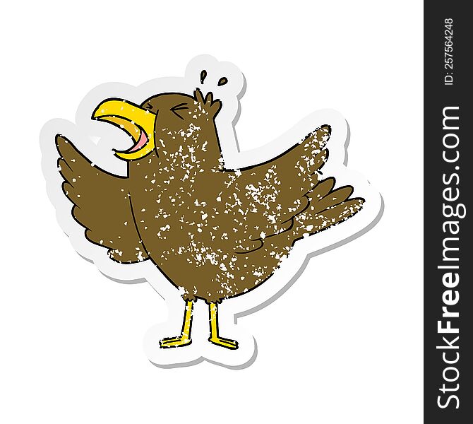 Distressed Sticker Of A Cartoon Bird Squawking