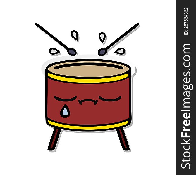 Distressed Sticker Of A Cute Cartoon Crying Drum