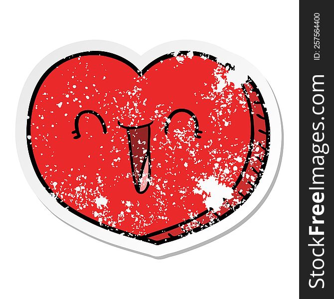distressed sticker of a cartoon love heart