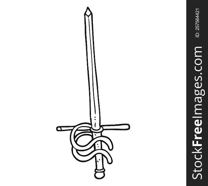 freehand drawn black and white cartoon sword