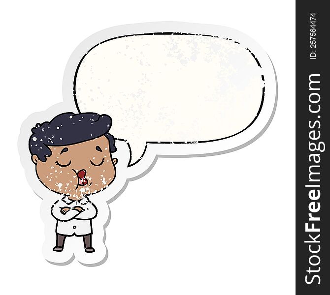 Cartoon Man Talking And Speech Bubble Distressed Sticker