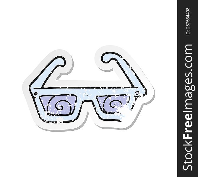 Retro Distressed Sticker Of A Cartoon 3D Glasses