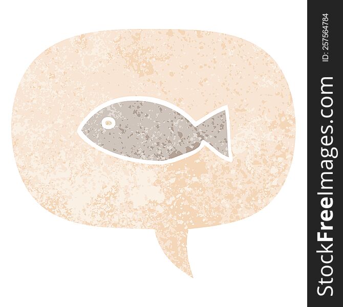 Cartoon Fish Symbol And Speech Bubble In Retro Textured Style