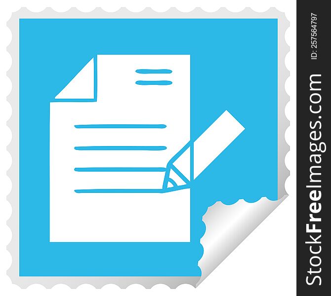 Square Peeling Sticker Cartoon Of Writing A Document