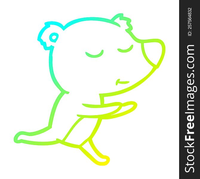 Cold Gradient Line Drawing Happy Cartoon Bear Running