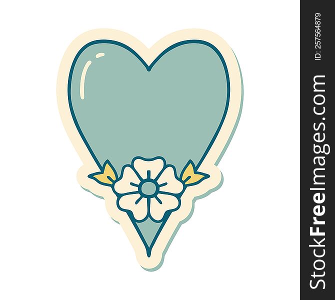 sticker of tattoo in traditional style of a heart and flower. sticker of tattoo in traditional style of a heart and flower