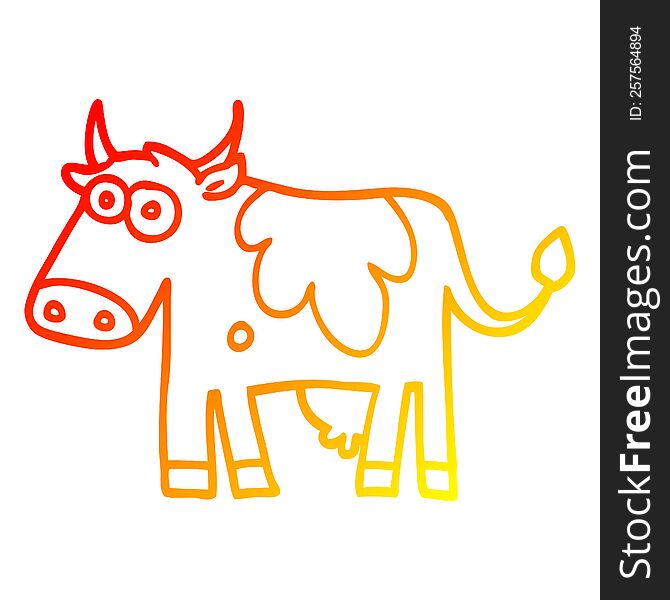 Warm Gradient Line Drawing Cartoon Farm Cow