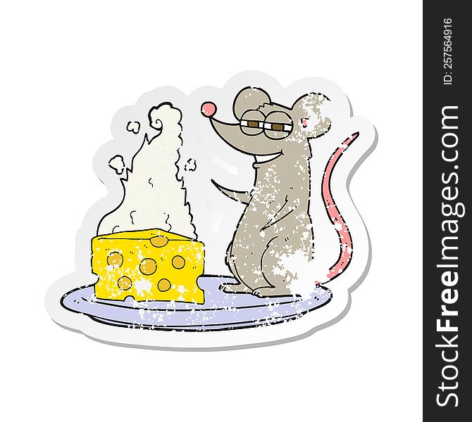 retro distressed sticker of a cartoon mouse with cheese