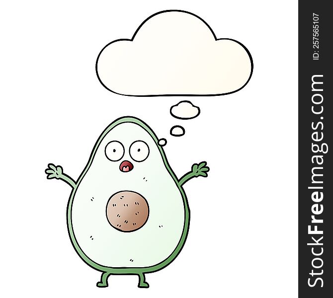 cartoon avocado with thought bubble in smooth gradient style