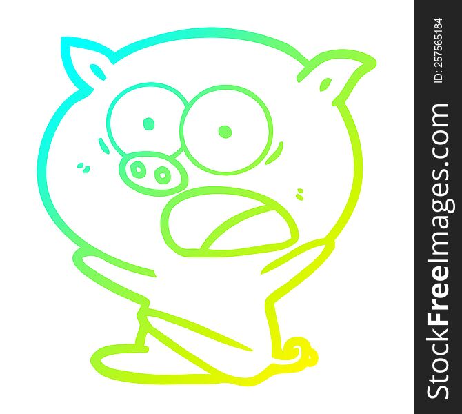 Cold Gradient Line Drawing Shocked Cartoon Pig Sitting Down