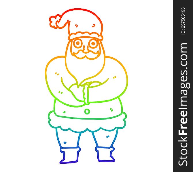 Rainbow Gradient Line Drawing Cartoon Santa
