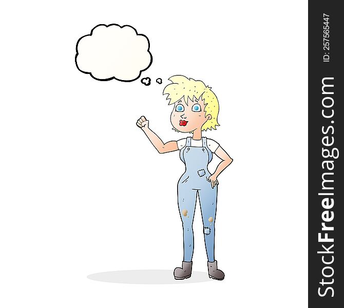 freehand drawn thought bubble cartoon confident farmer woman