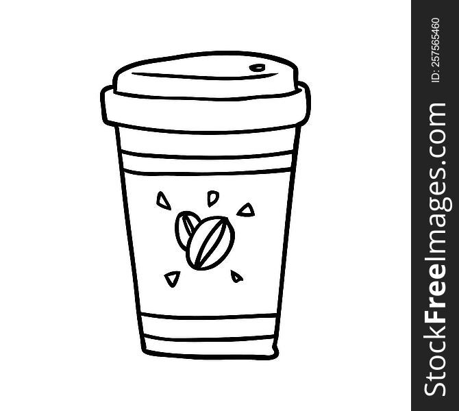 line drawing of a cup of takeout coffee. line drawing of a cup of takeout coffee