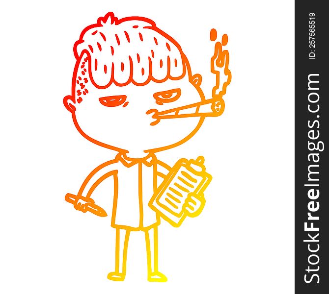 Warm Gradient Line Drawing Cartoon Salesman Smoking