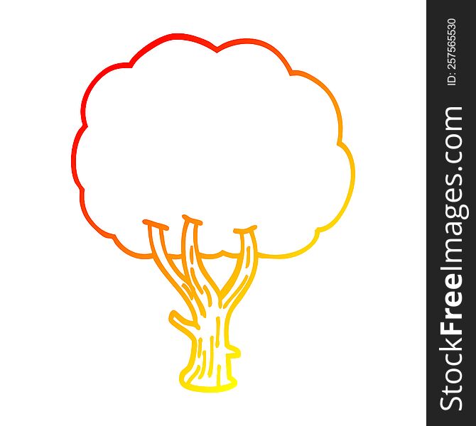 Warm Gradient Line Drawing Cartoon Blooming Tree