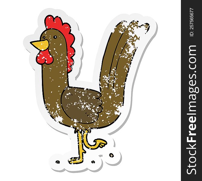 distressed sticker of a cartoon rooster