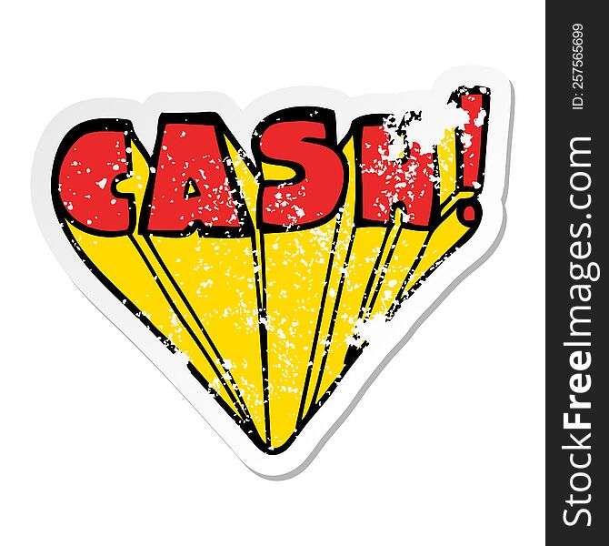 distressed sticker of a cartoon word cash