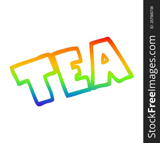 Rainbow Gradient Line Drawing Cartoon Word Tea