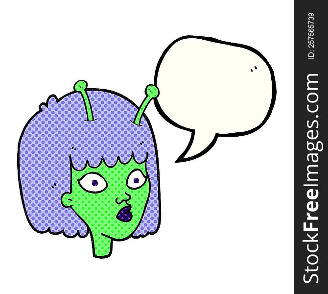 freehand drawn comic book speech bubble cartoon female alien