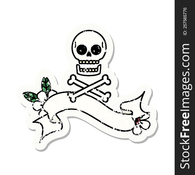 Grunge Sticker With Banner Of Cross Bones