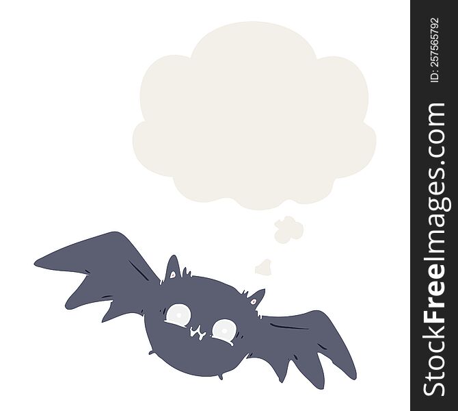 Cartoon Halloween Bat And Thought Bubble In Retro Style