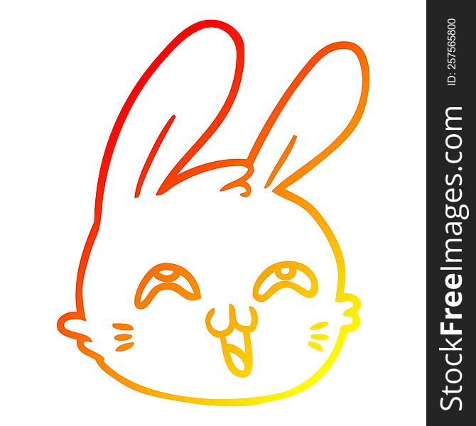 warm gradient line drawing of a cartoon happy rabbit face