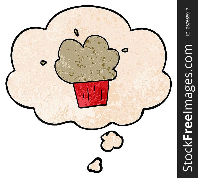 cartoon muffin with thought bubble in grunge texture style. cartoon muffin with thought bubble in grunge texture style