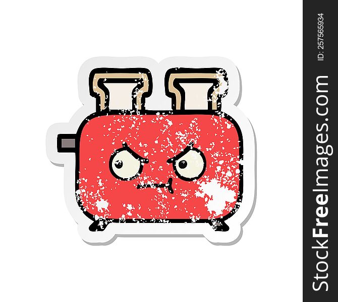Distressed Sticker Of A Cute Cartoon Of A Toaster