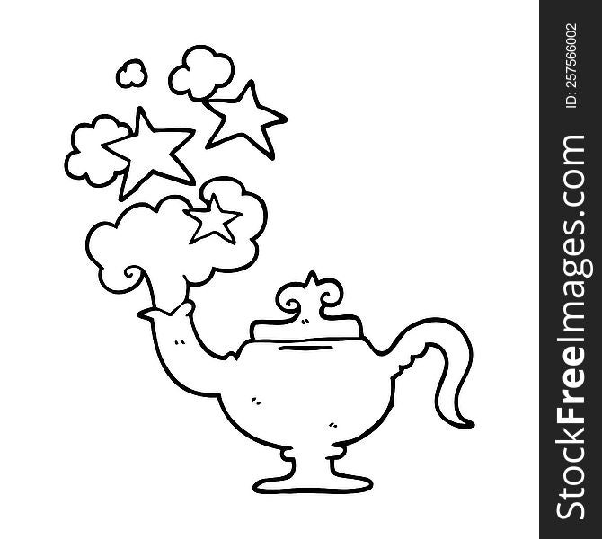 line drawing cartoon magic lamp