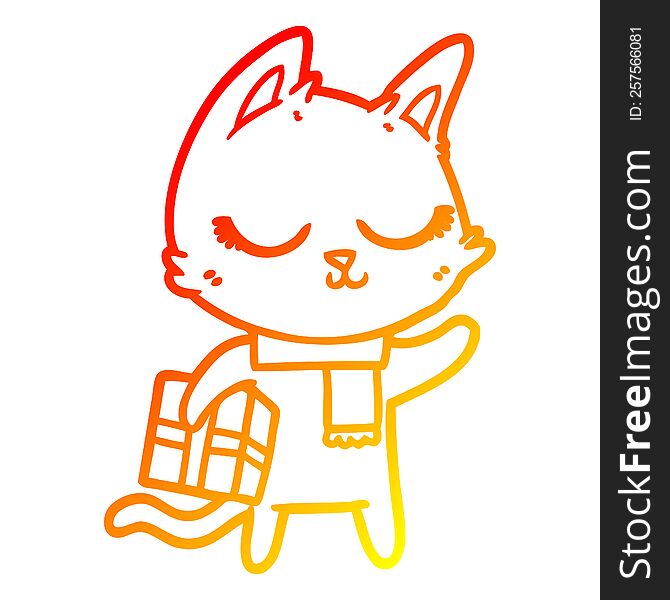 Warm Gradient Line Drawing Calm Cartoon Cat