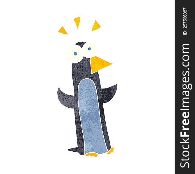 Retro Cartoon Surprised Penguin