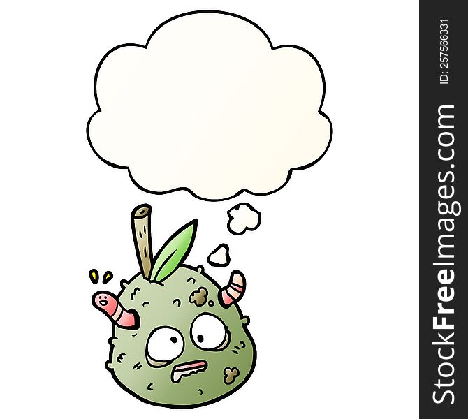 cartoon old pear with thought bubble in smooth gradient style