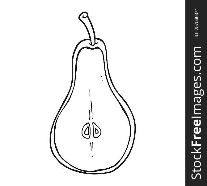 freehand drawn black and white cartoon half pear