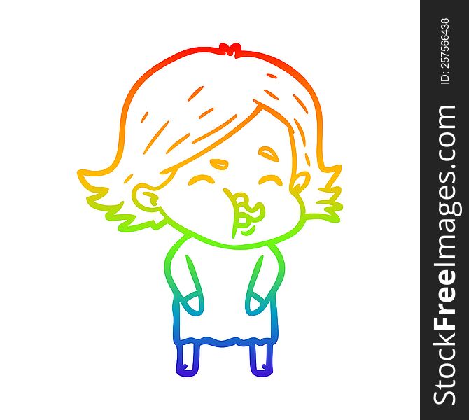 rainbow gradient line drawing cartoon girl pulling face