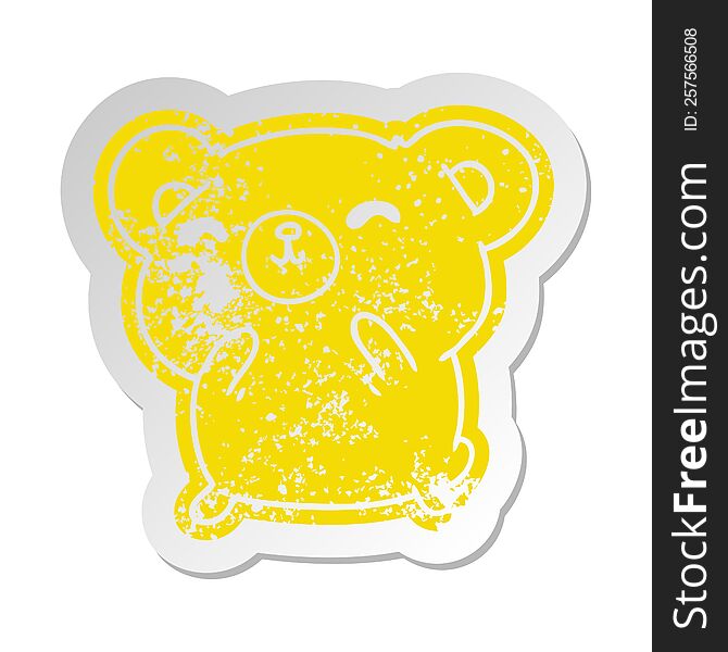 distressed old cartoon sticker kawaii cute happy bear. distressed old cartoon sticker kawaii cute happy bear