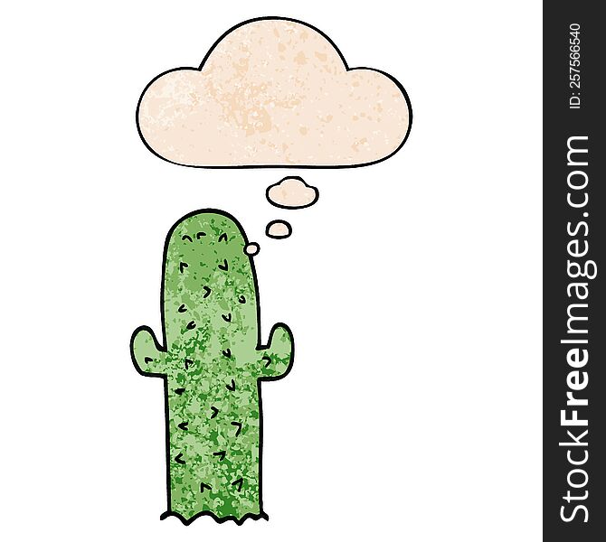 cartoon cactus and thought bubble in grunge texture pattern style