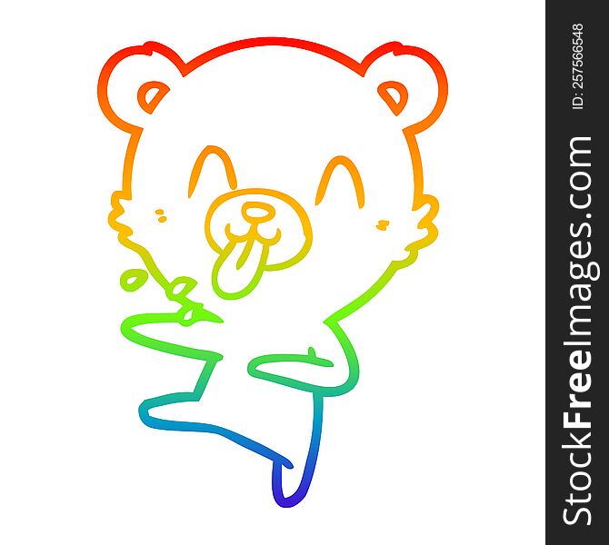 Rainbow Gradient Line Drawing Rude Cartoon Dancing Polar Bear Sticking Out Tongue