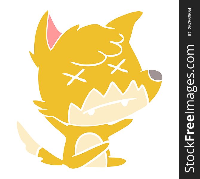 flat color style cartoon cross eyed fox