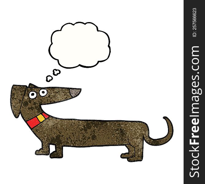 freehand drawn thought bubble textured cartoon sausage dog
