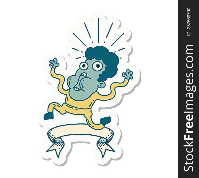 sticker of a tattoo style frightened man